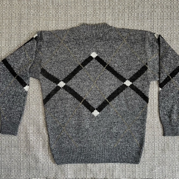 London Fog Unisex Vintage Sweater Gray Geometric Size Medium Wool blend - Picture 2 of 8